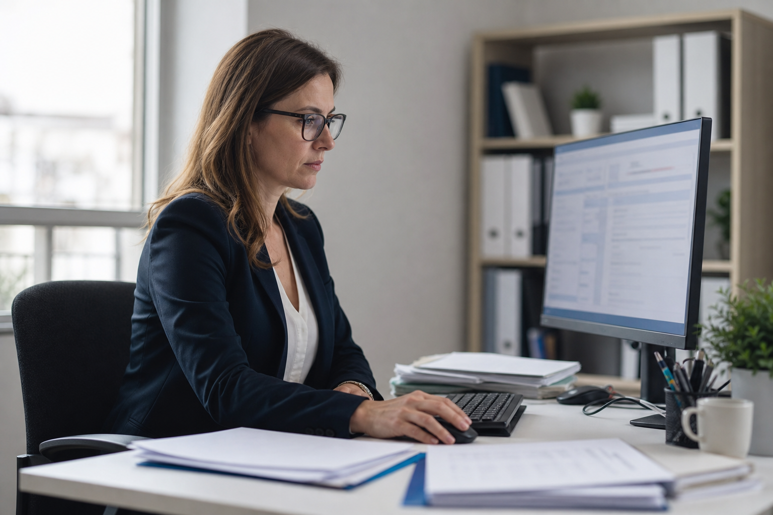 Responsable paie vérifiant une déclaration sociale nominative