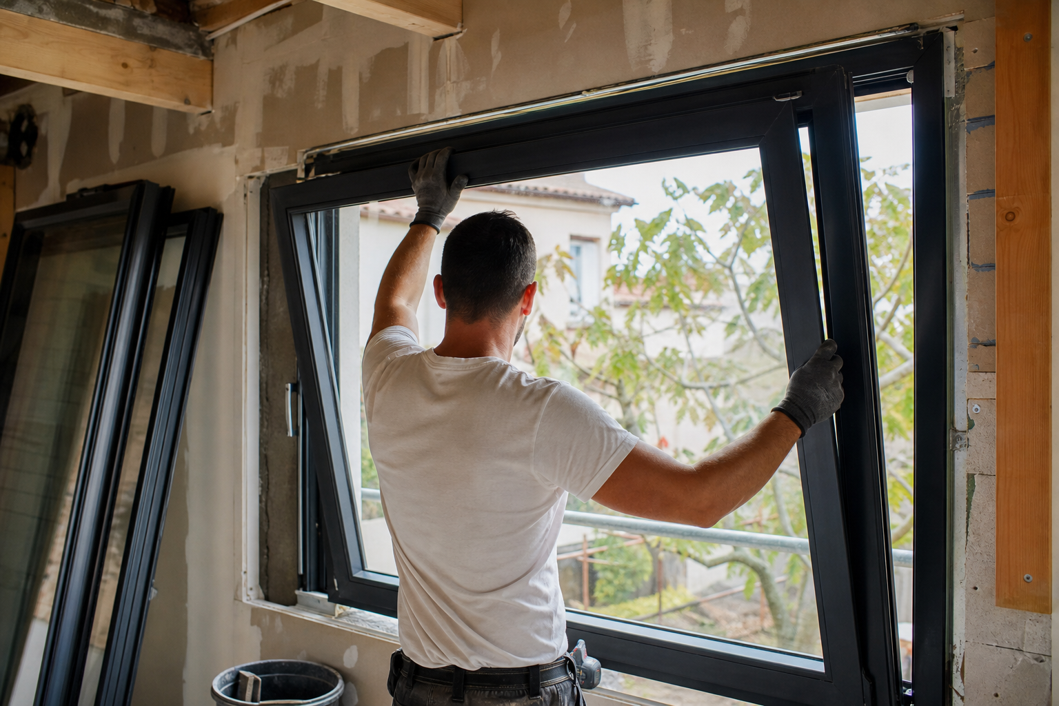 Pose de menuiseries neuves dans une maison en rénovation